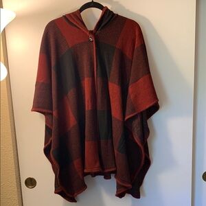 Red and Black Checkered Poncho Hoodie